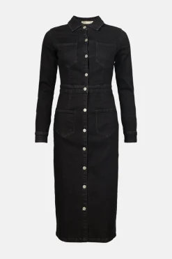 Hot Oasis 4 Pocket Denim Midi Dress Black