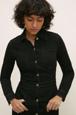 Hot Oasis 4 Pocket Denim Midi Dress Black