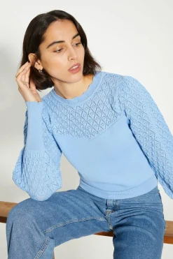 Clearance Oasis Pointelle Detail Mutton Sleeve Jumper Blue