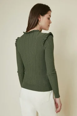 Sale Oasis Pointelle Frill Knit Jumper Green