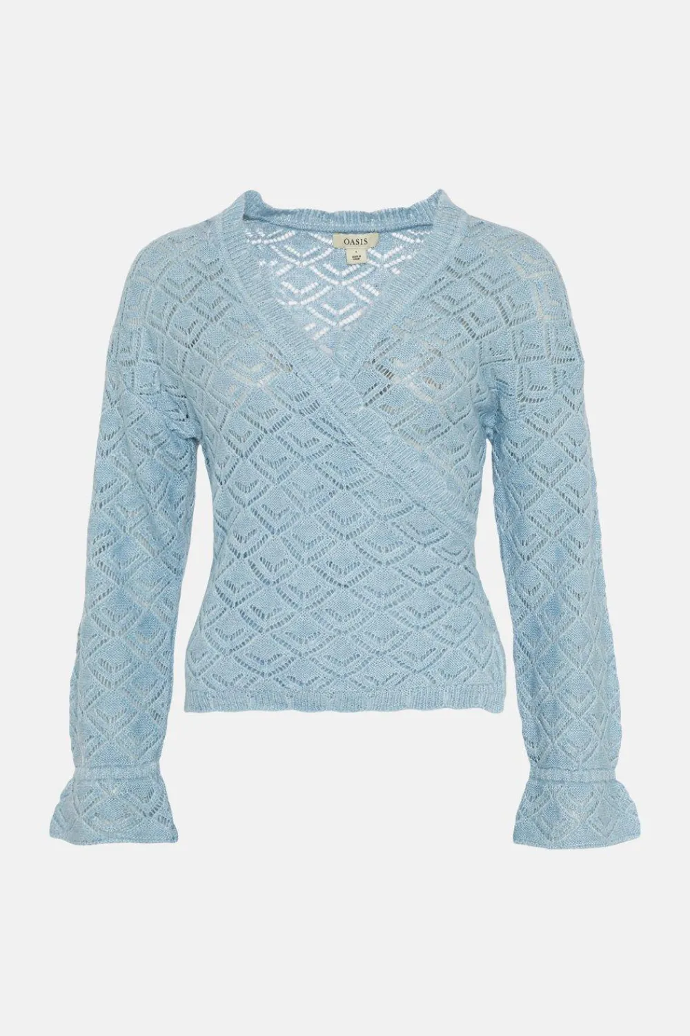 Discount Oasis Pointelle Lofty Soft Touch Wrap Jumper Blue
