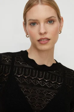 New Oasis Pointelle Scallop Neck Knitted Top Ivory
