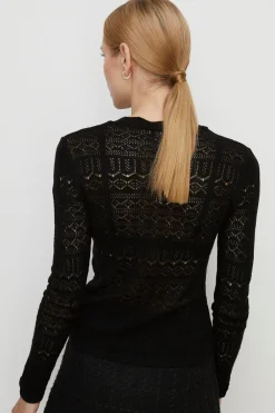 New Oasis Pointelle Scallop Neck Knitted Top Ivory