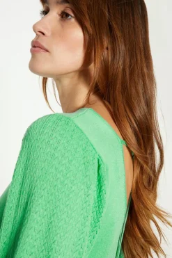 Online Oasis Pointelle Sleeve Tie Back Jumper Green