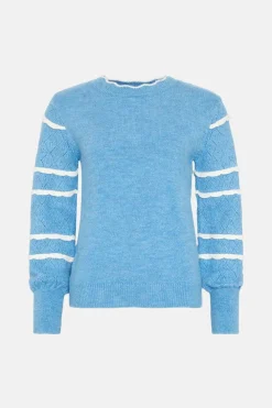 Clearance Oasis Pointelle Stitch Sleeve Tipped Cosy Jumper Ecru