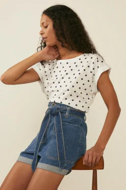Online Oasis Polka Dot Organic Cotton Slub T-Shirt Navy