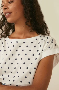 Online Oasis Polka Dot Organic Cotton Slub T-Shirt Navy