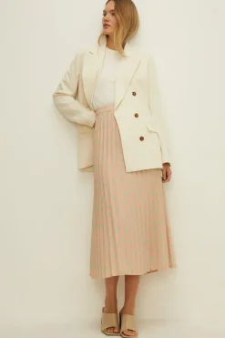 Discount Oasis Polka Dot Pleated Midi Skirt Taupe