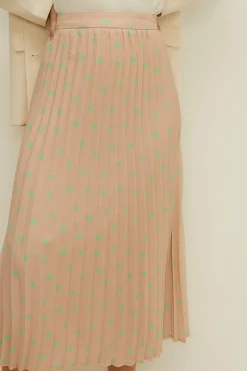 Discount Oasis Polka Dot Pleated Midi Skirt Taupe