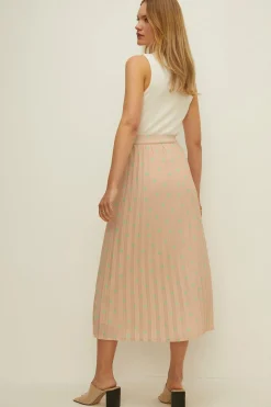 Discount Oasis Polka Dot Pleated Midi Skirt Taupe
