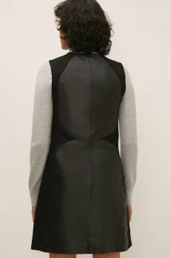Fashion Oasis Ponte Leather Mix Dress Black