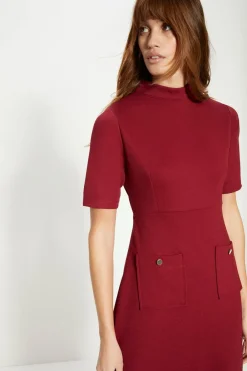 Best Oasis Ponte Pocket Detail Midi Dress Burgundy