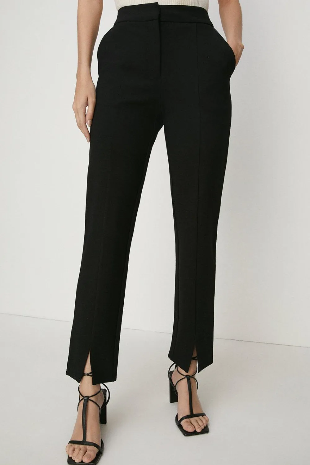 Sale Oasis Ponte Tailored Split Detail Trouser Black