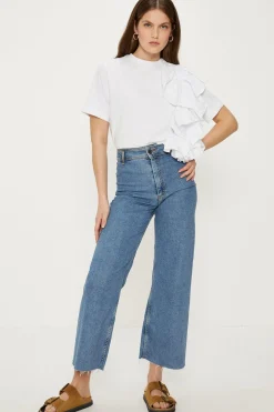 Online Oasis Poplin Ruffle Cotton Boxy T-Shirt White
