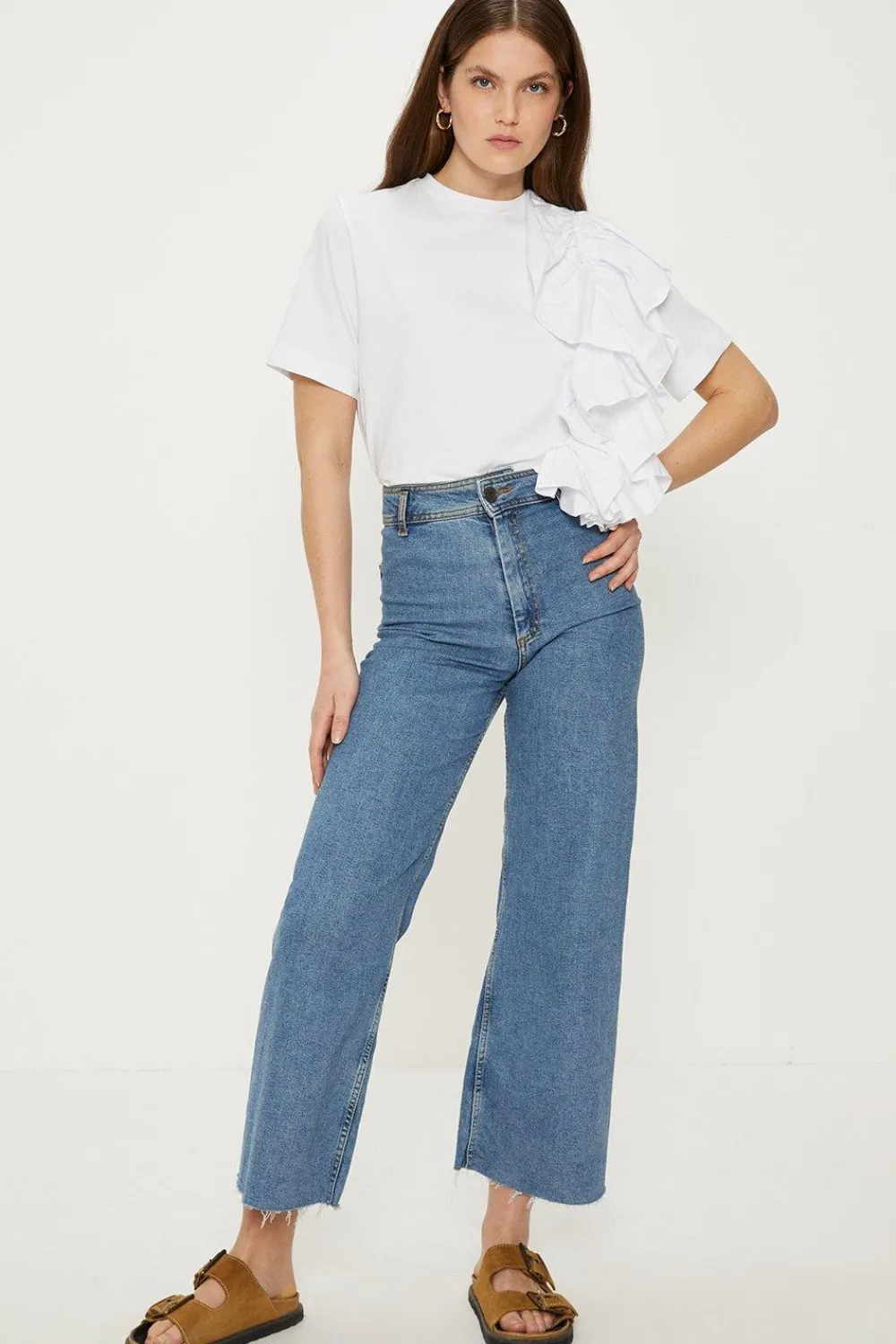 Online Oasis Poplin Ruffle Cotton Boxy T-Shirt White