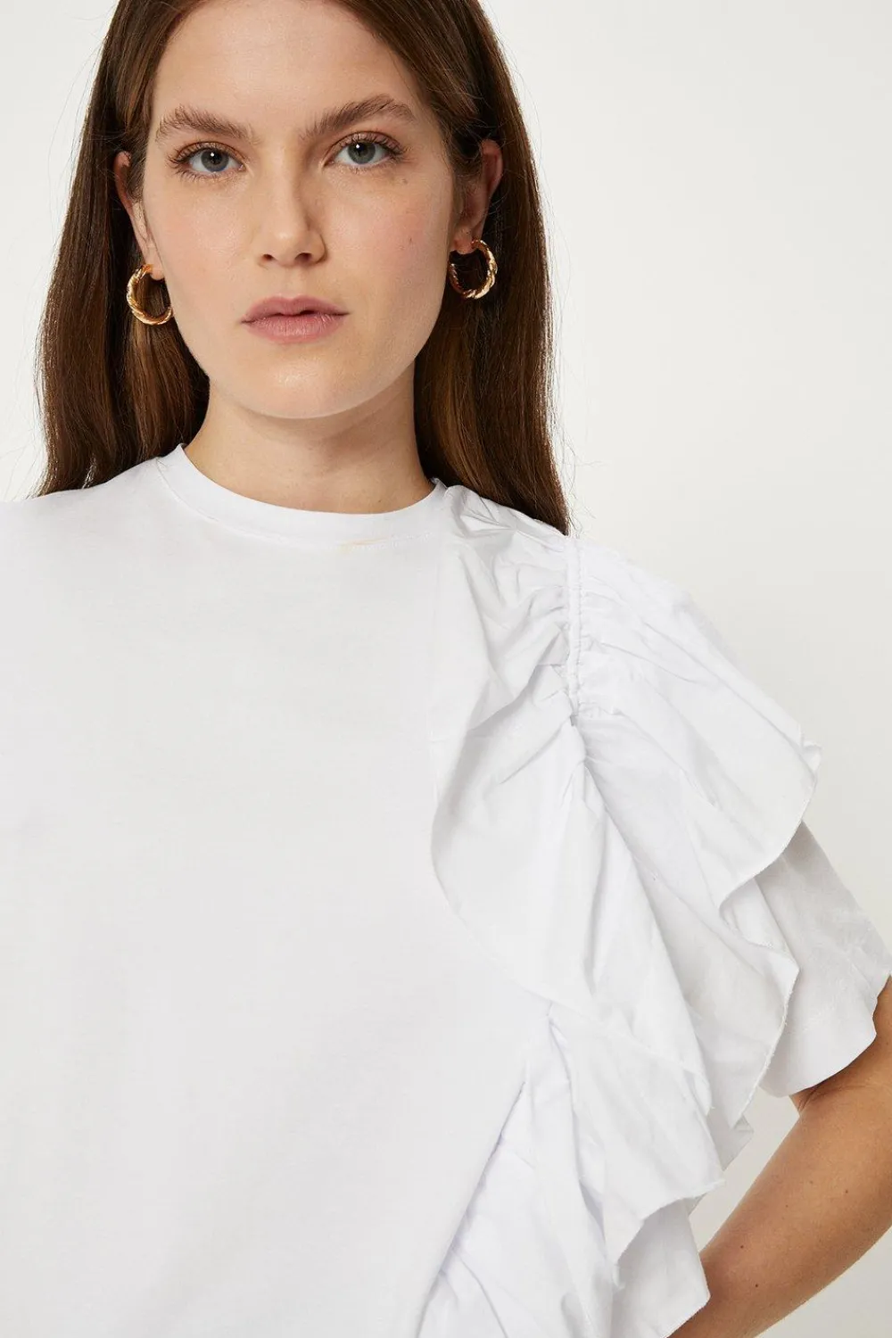 Online Oasis Poplin Ruffle Cotton Boxy T-Shirt White