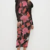 Clearance Oasis Poppy Jacquard Tie Back Midi Dress Black