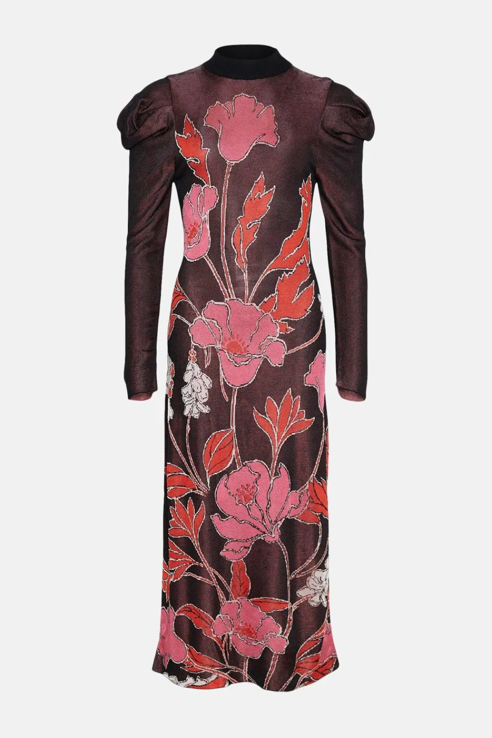 Clearance Oasis Poppy Jacquard Tie Back Midi Dress Black