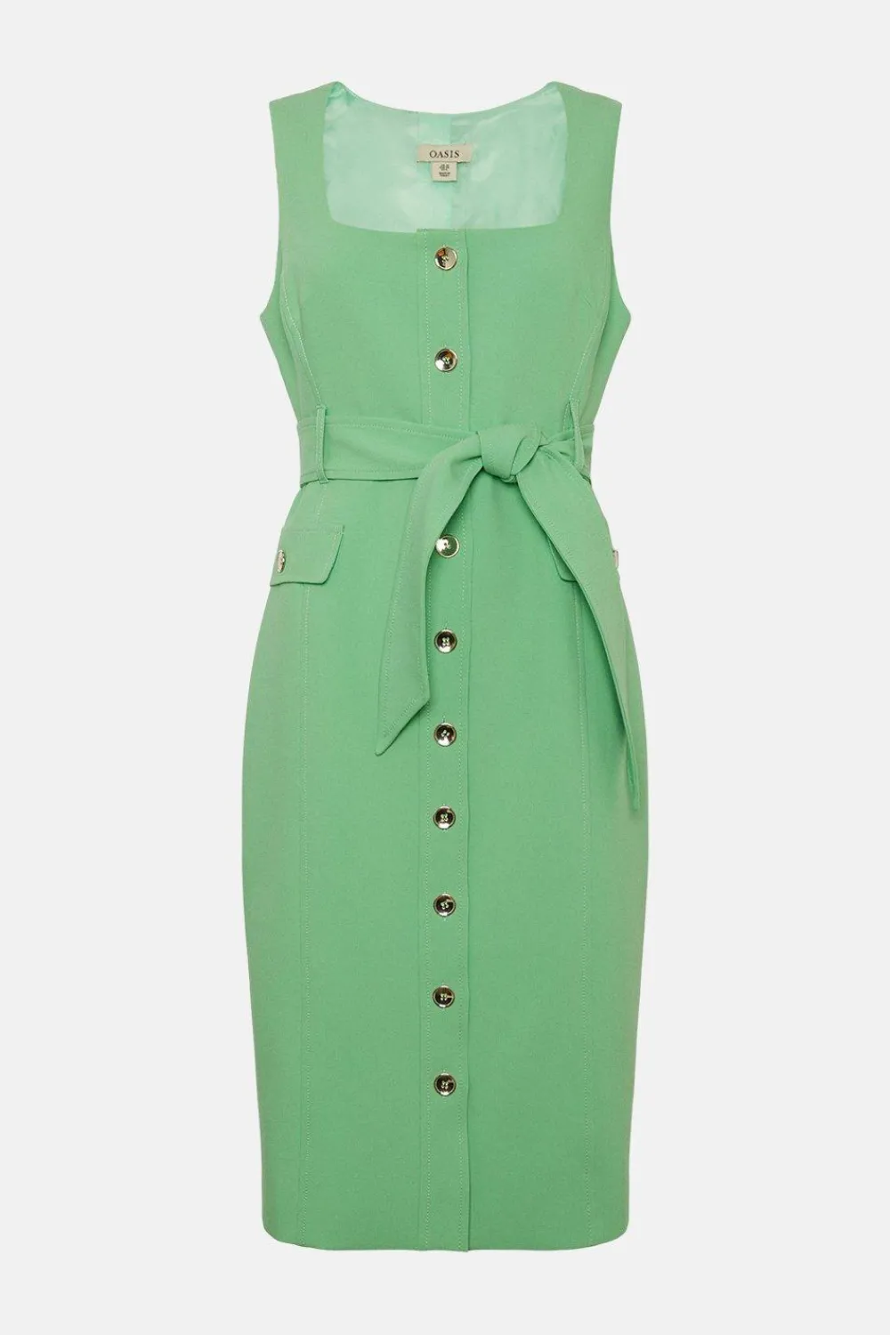 Fashion Oasis Premium Belted Button Through Midi Dress Green