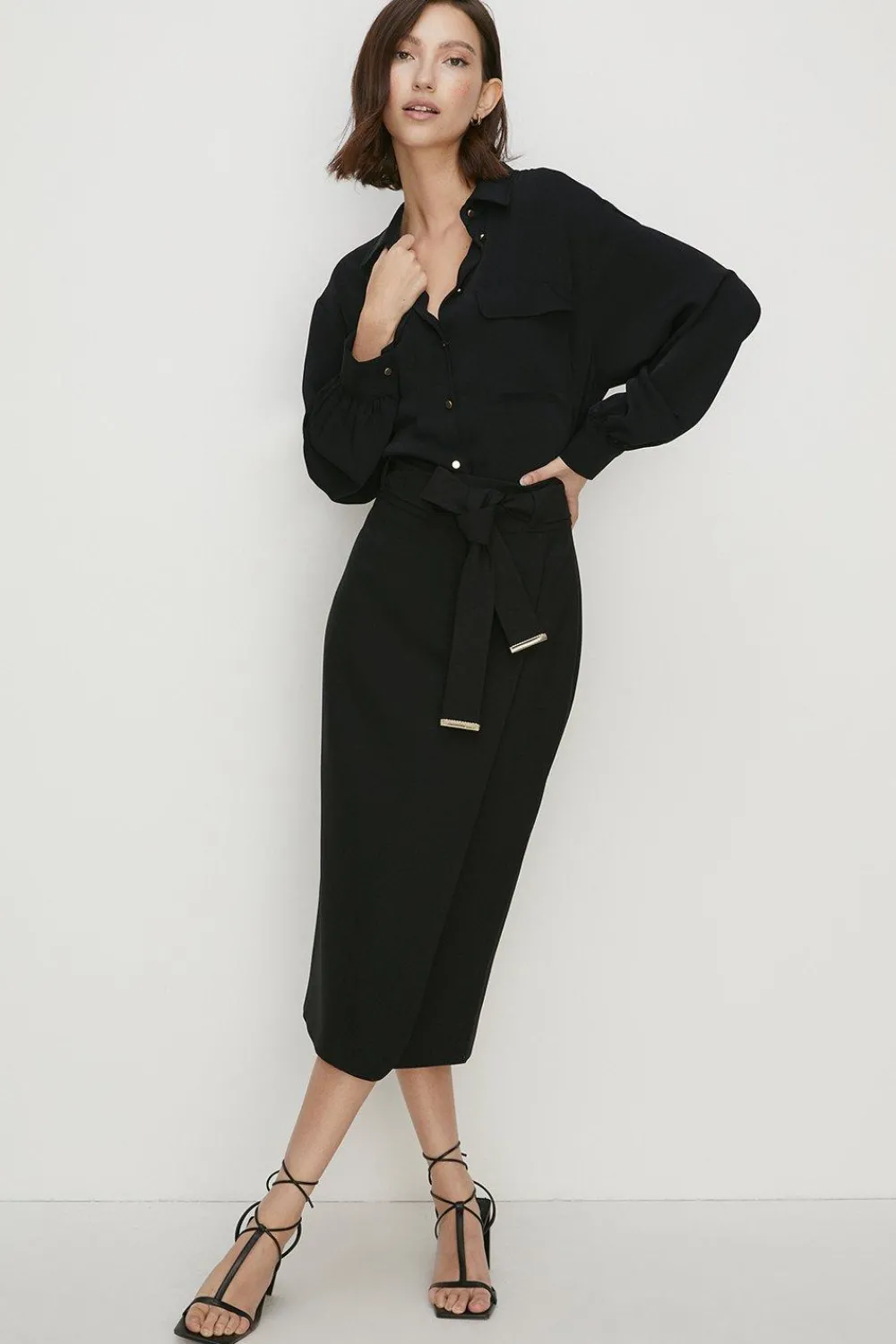 Discount Oasis Premium Belted Wrap Over Midi Skirt Black