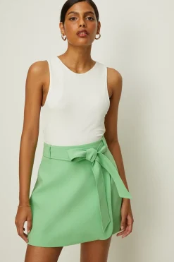 Discount Oasis Premium Belted Wrap Over Mini Skirt Green