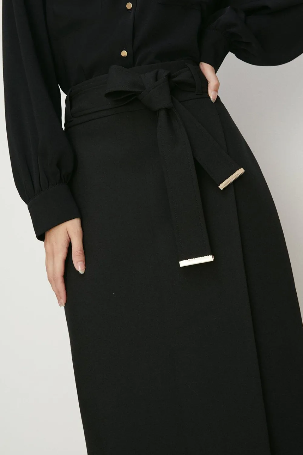 Discount Oasis Premium Belted Wrap Over Midi Skirt Black