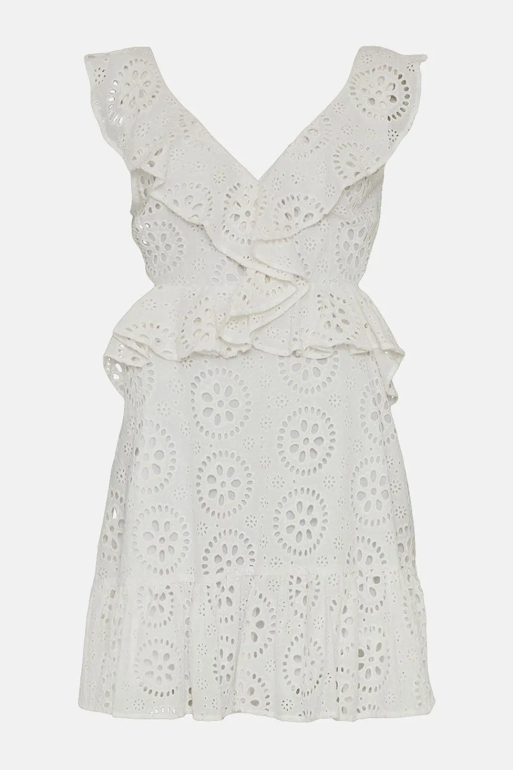 Hot Oasis Premium Broderie Frill Cut Out Skater Dress White