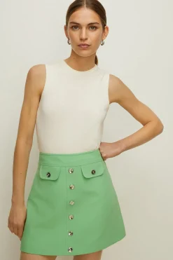 Hot Oasis Premium Button Through Aline Mini Skirt Green