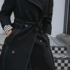 Outlet Oasis Premium Contrast Stitch Trench Coat Black
