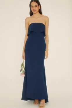 Fashion Oasis Premium Crepe Bandeau Midi Dress Navy