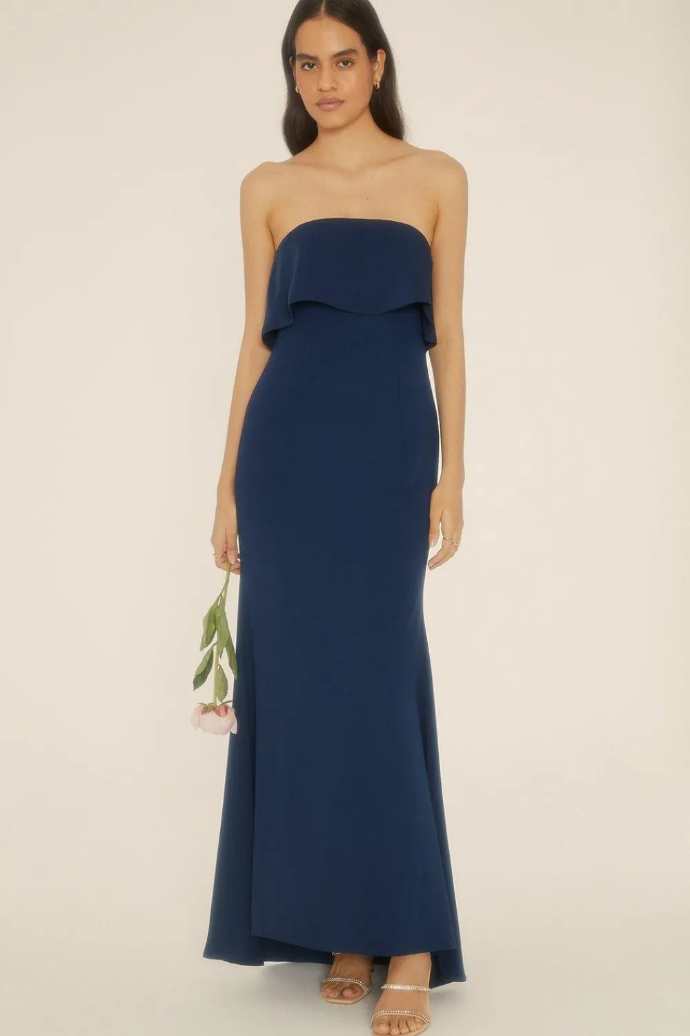 Fashion Oasis Premium Crepe Bandeau Midi Dress Navy