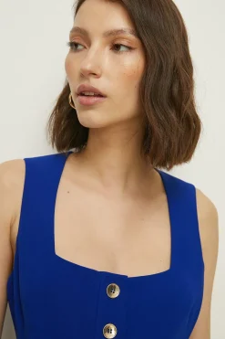 Best Oasis Premium Crepe Button Detail Shift Dress Blue