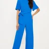Online Oasis Premium Crepe Drape Tie Front Jumpsuit Cobalt