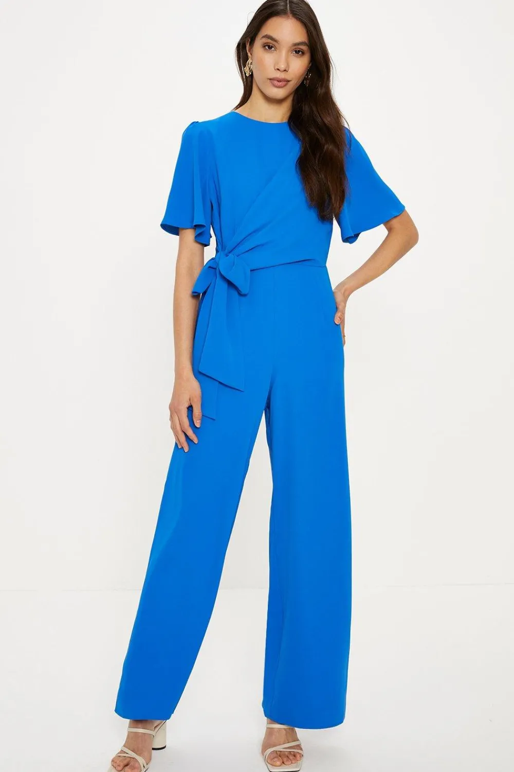 Online Oasis Premium Crepe Drape Tie Front Jumpsuit Cobalt
