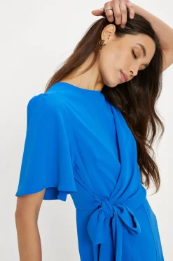 Online Oasis Premium Crepe Drape Tie Front Jumpsuit Cobalt