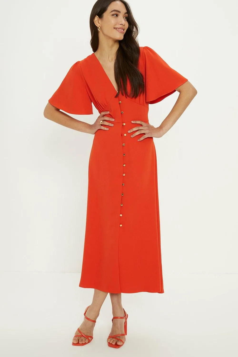 Online Oasis Premium Crepe Midi Tea Dress Orange