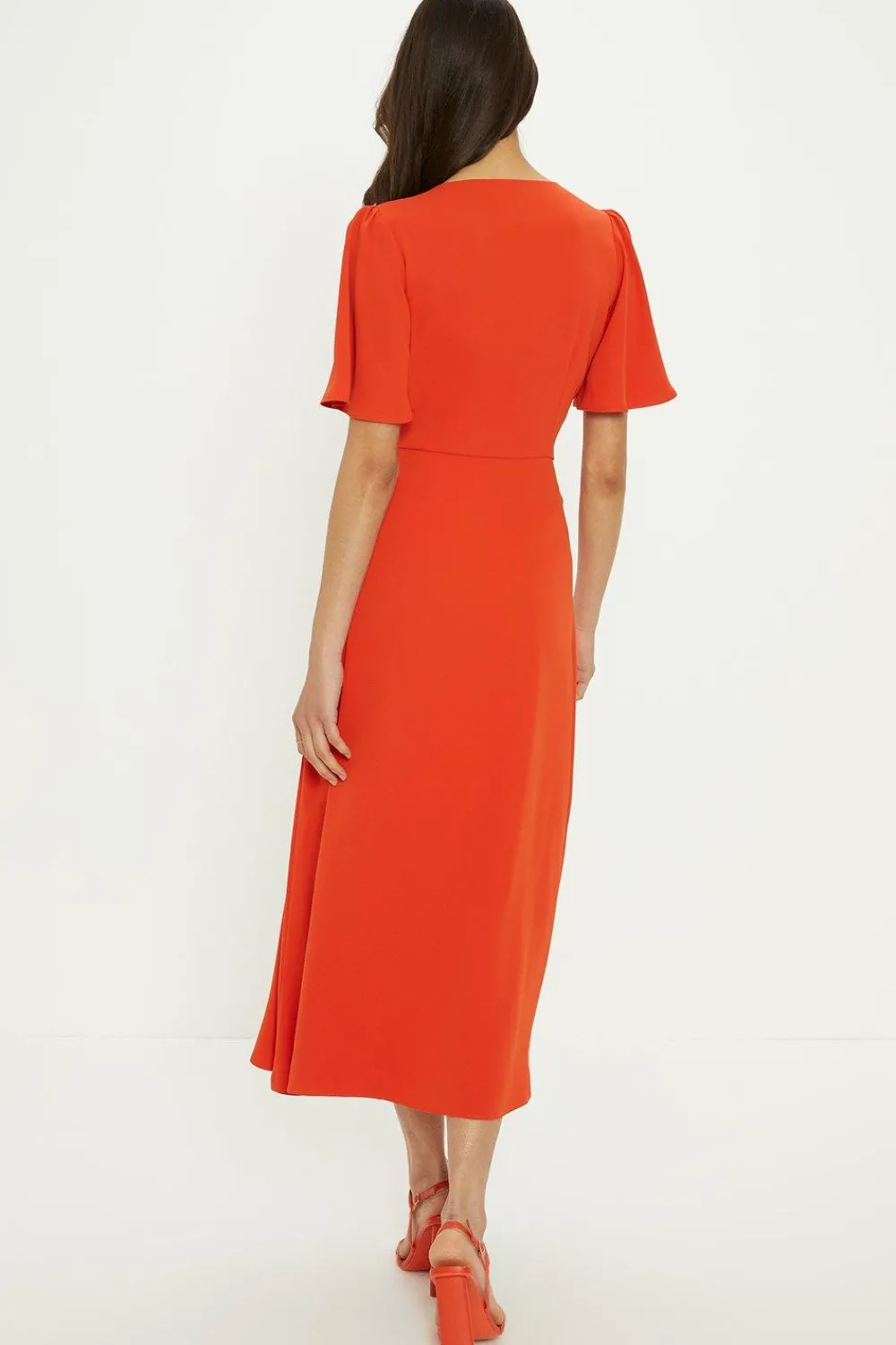 Online Oasis Premium Crepe Midi Tea Dress Orange