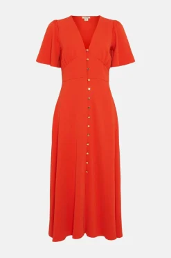 Online Oasis Premium Crepe Midi Tea Dress Orange