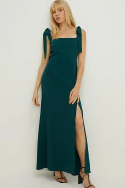 Outlet Oasis Premium Crepe Tie Shoulder Midi Dress Navy