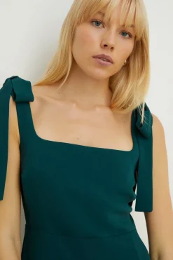 Outlet Oasis Premium Crepe Tie Shoulder Midi Dress Navy