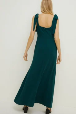 Outlet Oasis Premium Crepe Tie Shoulder Midi Dress Navy