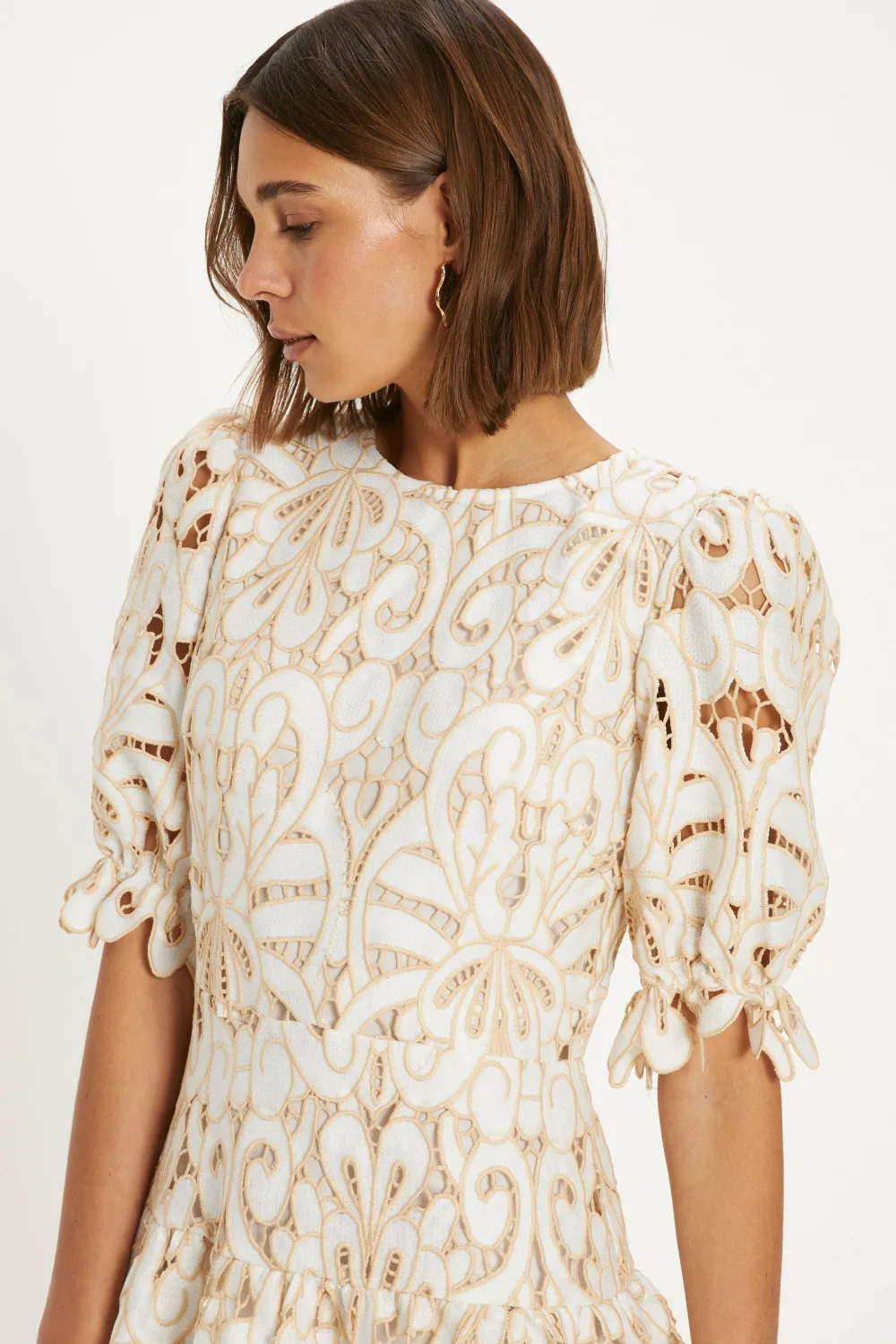 New Oasis Premium Cutwork Lace Mini Dress Ivory