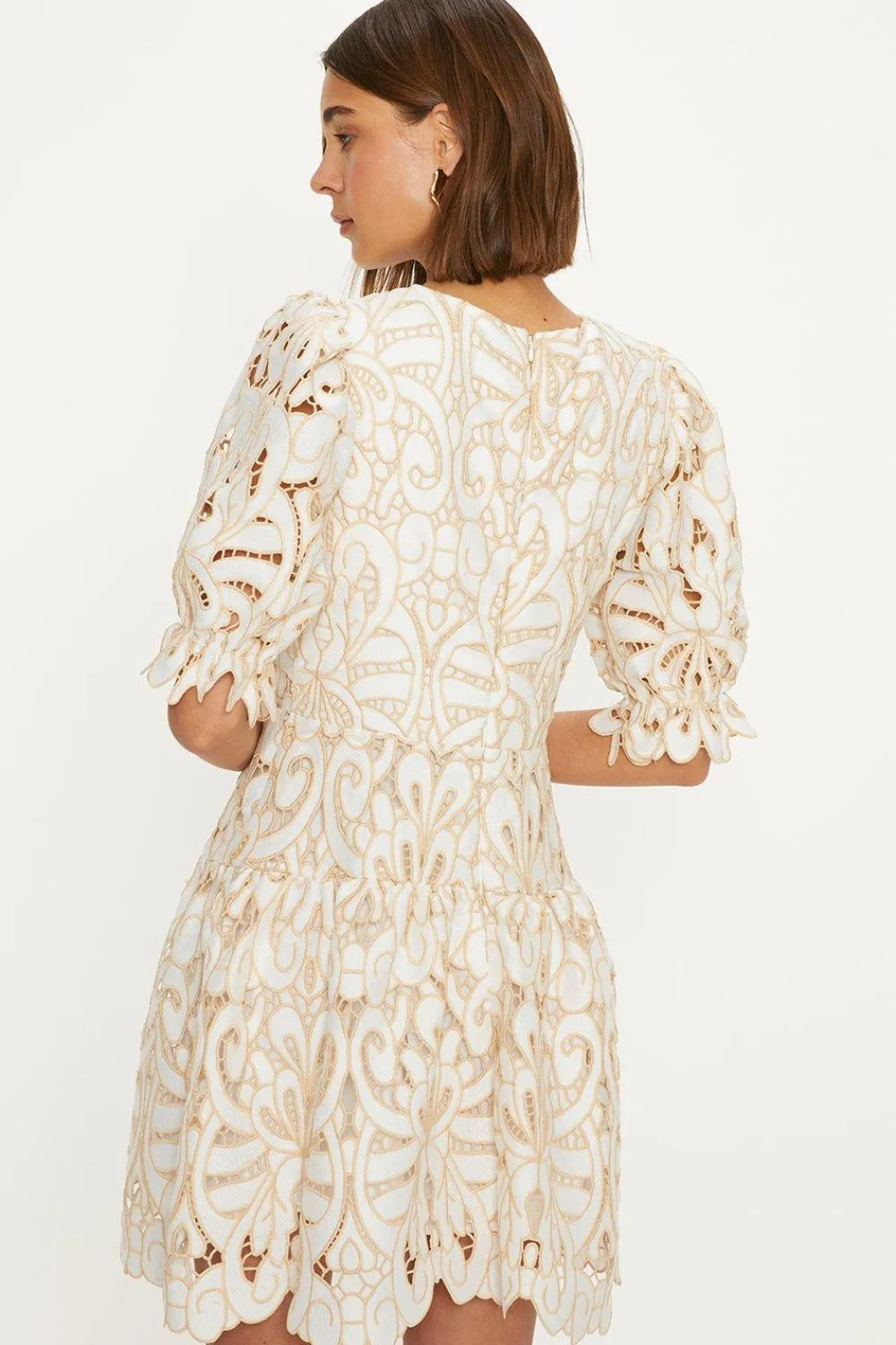 New Oasis Premium Cutwork Lace Mini Dress Ivory