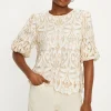 Hot Oasis Premium Cutwork Puff Sleeve Top Ivory