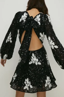 Best Oasis Premium Floral Hand Embellished Sequin Skater Dress Mono