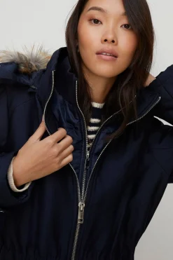 Hot Oasis Premium Fur Hood Padded Winter Parka Coat Navy