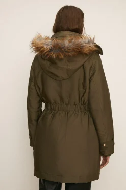 Sale Oasis Premium Fur Hood Padded Winter Parka Coat Khaki