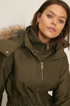 Sale Oasis Premium Fur Hood Padded Winter Parka Coat Khaki