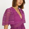 Online Oasis Premium Geo Lace Angel Sleeve V Neck Maxi Dress Purple