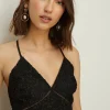 New Oasis Premium Geo Lace Strappy V Neck Midi Dress Black